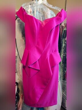 Jovani 04426 Size 2 Fuchsia Off-Shoulder Peplum Cocktail Dress Pageant Interview